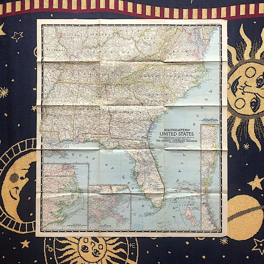 VTG Map 1947 Southeastern United States NAT GEO *Jumbo*